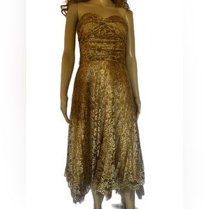 Dress Beautiful Gold Lace Strapless sz 12